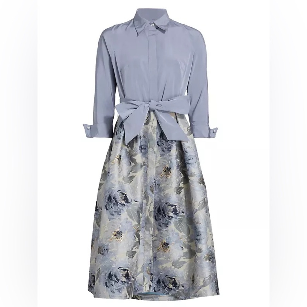 Teri Jon by Rickie Freeman Floral Jacquard Cocktail Shirtdress